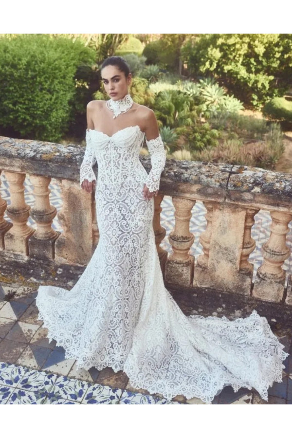 Mantegna Abito da sposa avorio a sirena di Alessandro Couture