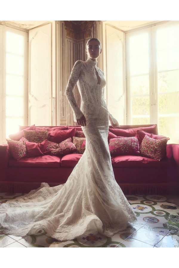Abito da sposa avorio in pizzo a sirena Alessandro Couture