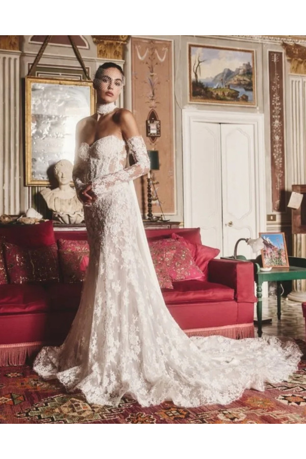 Abito da sposa avorio a sirena in pizzo di Alam Novia