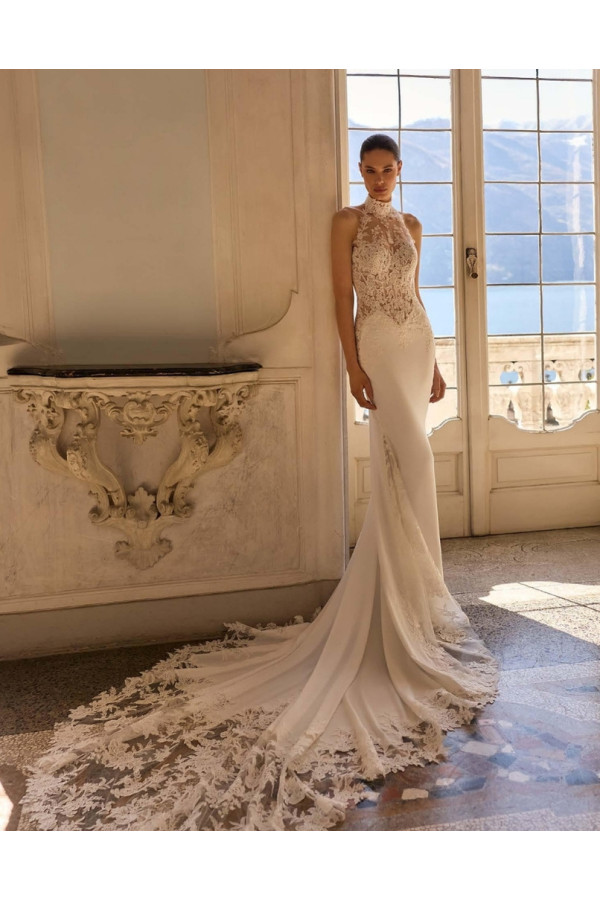 Abito da sposa Onyx crepe e tulle a sirena di Albero Palatchi