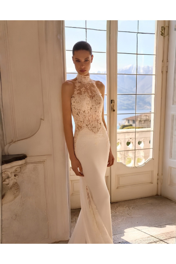 Abito da sposa Onyx crepe e tulle a sirena di Albero Palatchi