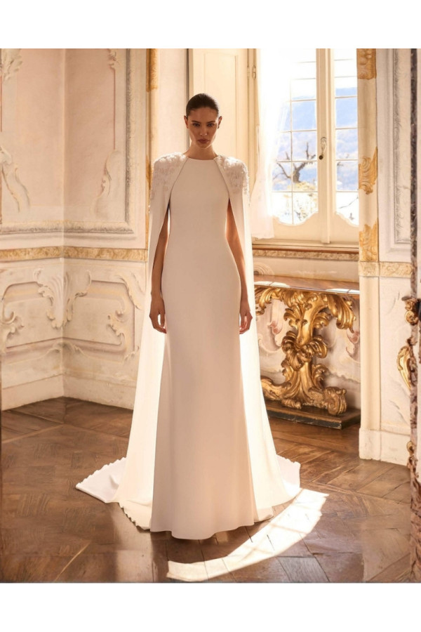 Abito da sposa Quarzt avorio in crepe e cristalli di Alberto Palatchi