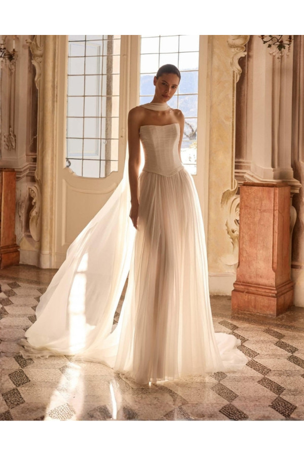 Abito da sposa Opal avorio di seta con corpino di Albero Palatchi