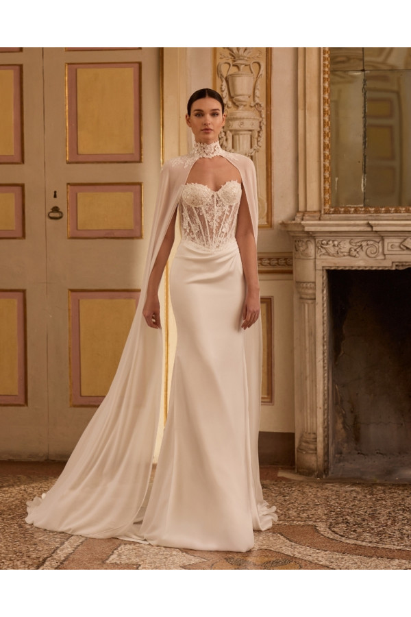 Tulip abito da sposa avorio in satin e pizzoa sirena Alberto Palatchi
