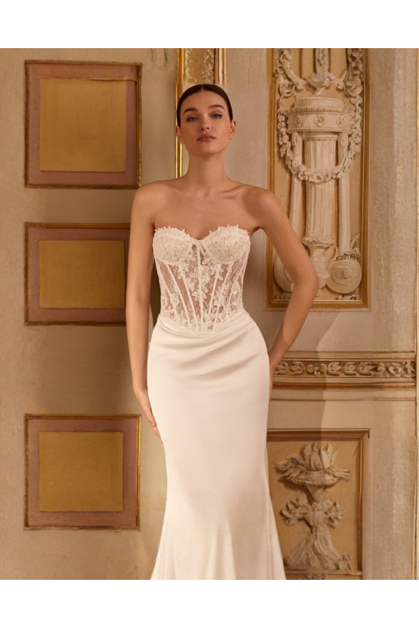 Tulip abito da sposa avorio in satin e pizzoa sirena Alberto Palatchi