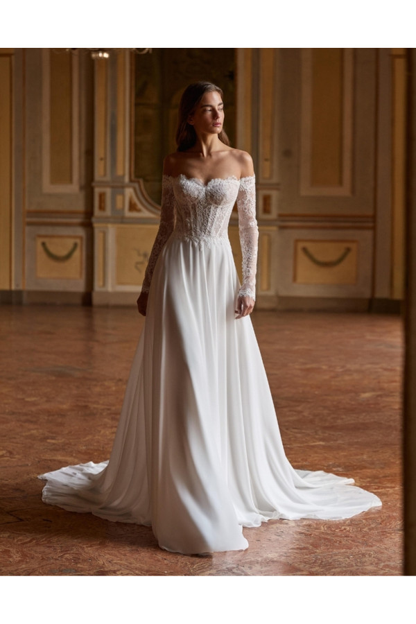Sammi abito da sposa avorio in chiffon scivolato Alberto Palatchi
