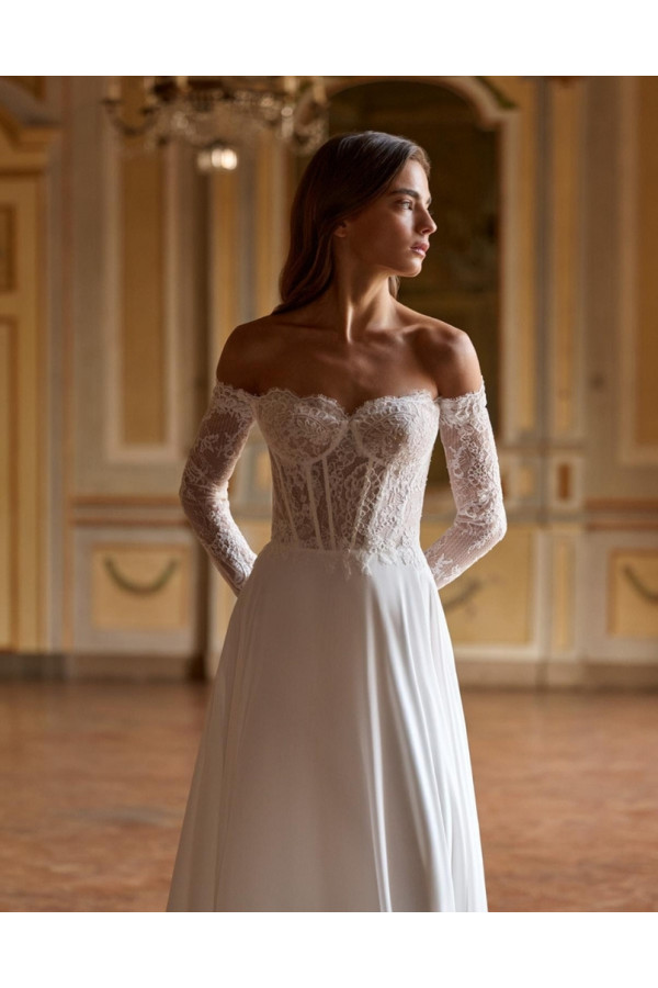 Sammi abito da sposa avorio in chiffon scivolato Alberto Palatchi