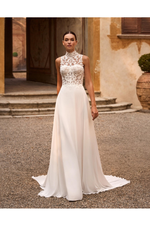 Owana abito da sposa avorio scivolato in chiffon di Alberto Palatchi