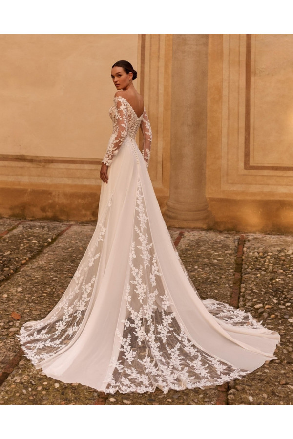 Ornella abito da sposa avorio in pizzo scivolato di Alberto Palatchi