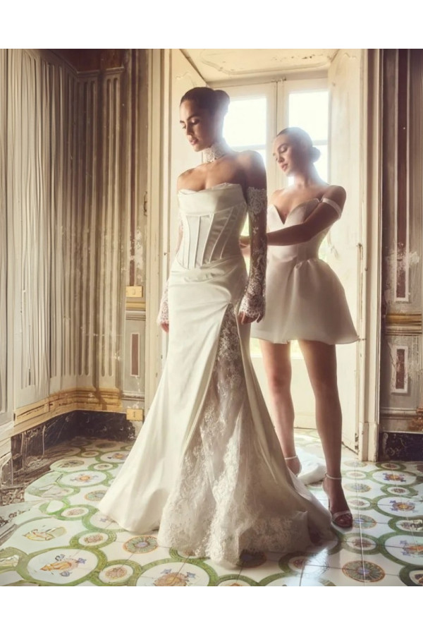 Abito da sposa avorio in pizzo duepezzi Alessandro Couture