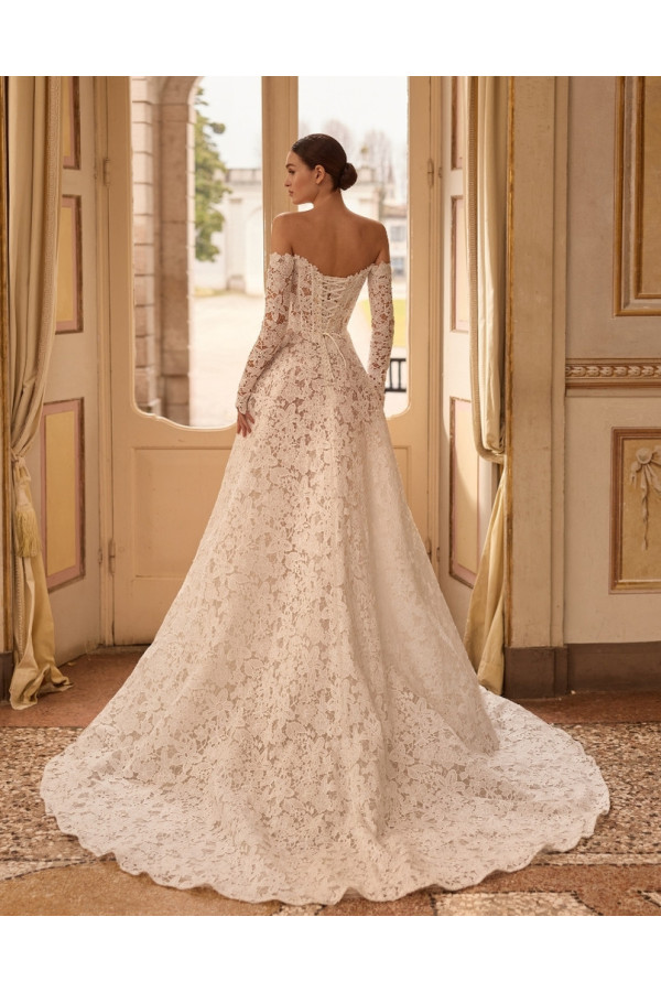 Mimosa abito da sposa avorio in pizzo macramè ampio Alberto Palatchi