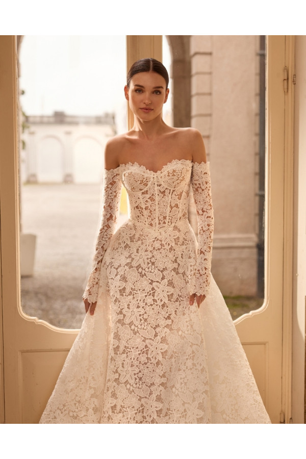 Mimosa abito da sposa avorio in pizzo macramè ampio Alberto Palatchi