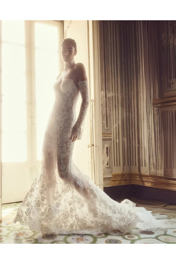 Abito da sposa avorio in pizzo duepezzi Alessandro Couture