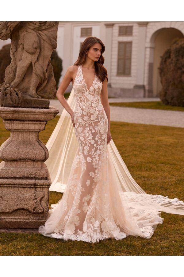 Hortensia abito da sposa avorio nude a sirena in pizzo di Palatchi