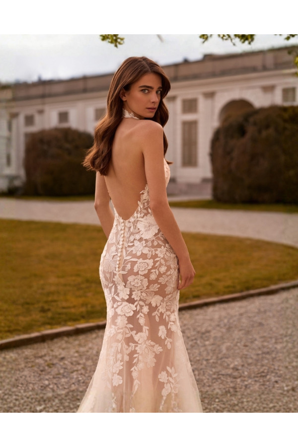 Hortensia abito da sposa avorio nude a sirena in pizzo di Palatchi