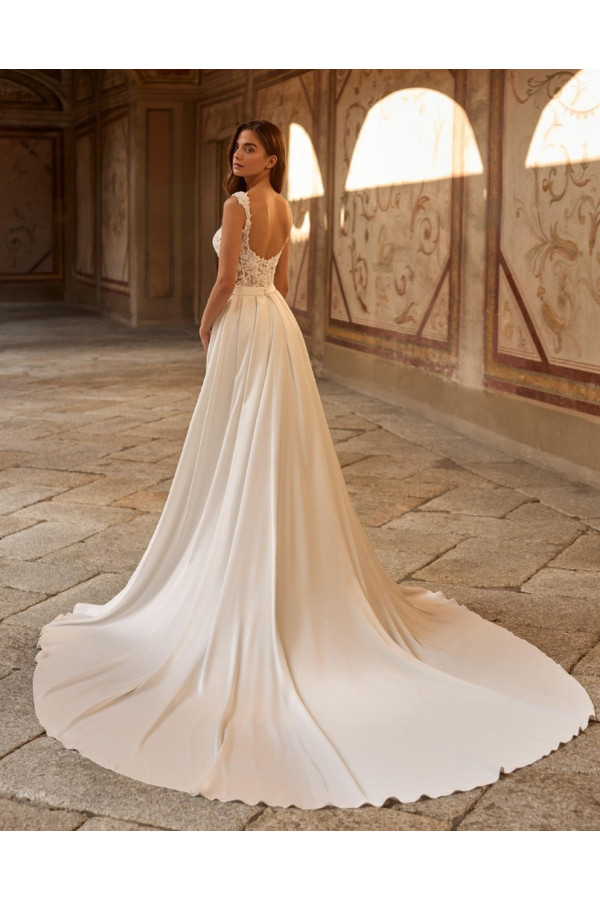 Hebe abito da sposa avorio a sirena in taffetà pizzo Alberto Palatchi
