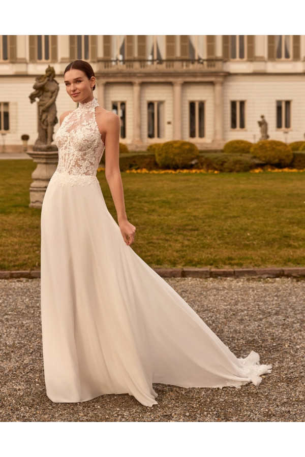 Favia abito da sposa avorio scivolato in chiffon di Alberto Palatchi