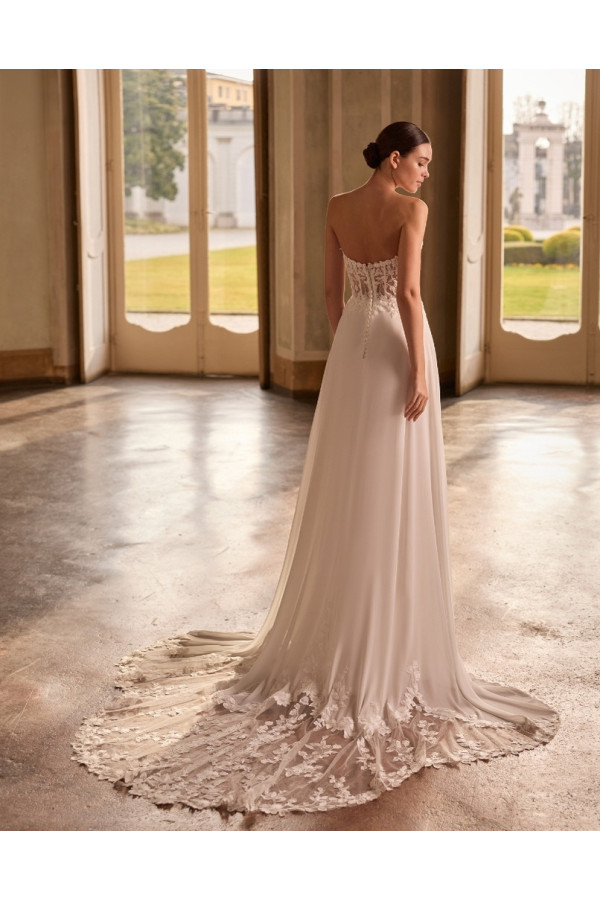 Elysia abito da sposa scivolato avorio in chiffon di Alberto Palatchi