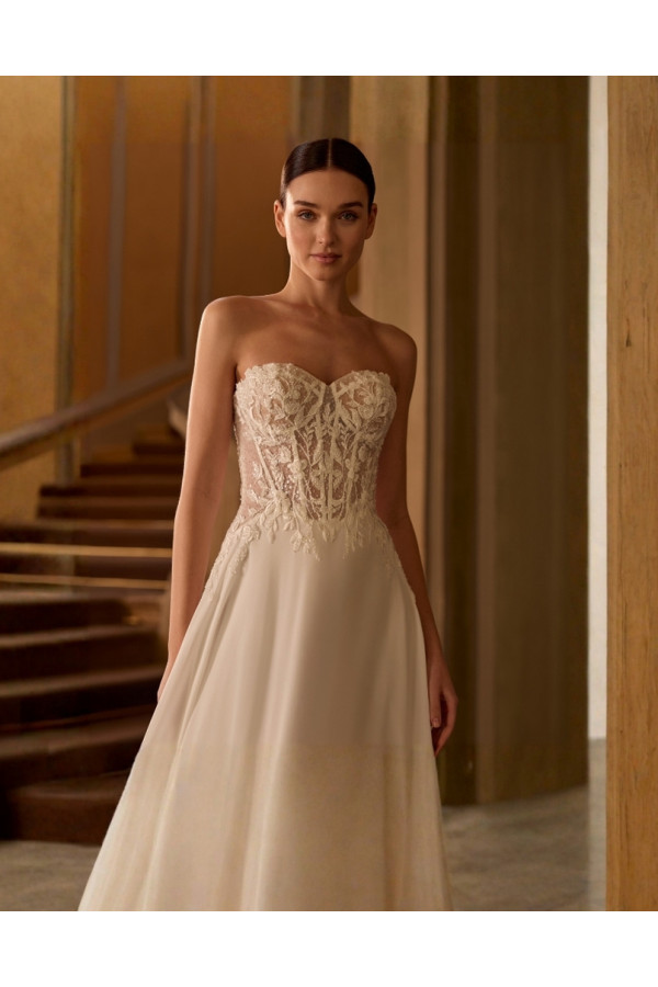 Edelweiss abito da sposa scivolato avorio in chiffon Alberto Palatchi