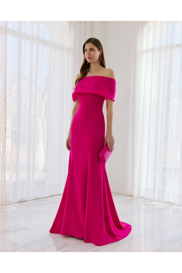 Abito da cerimonia donna 1g54 fuxia in mikado a sirena di couture club