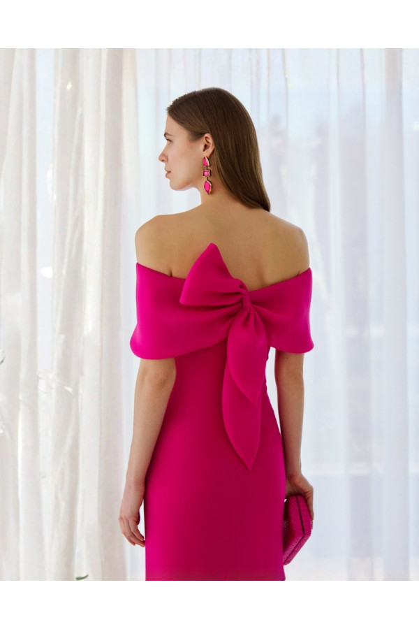 Abito da cerimonia donna 1g54 fuxia in mikado a sirena di couture club