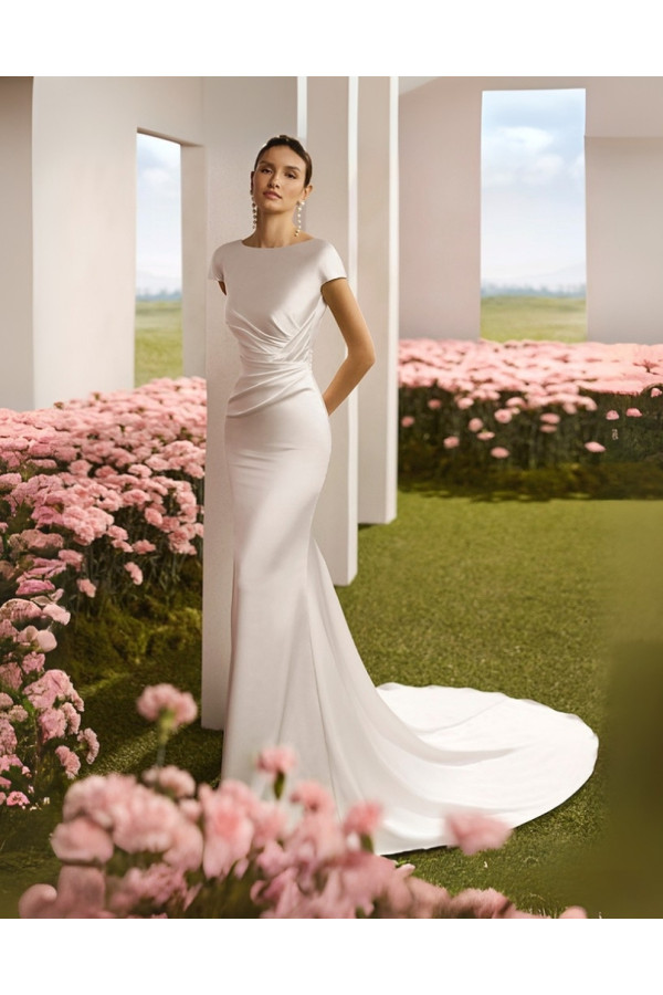 Abito da sposa a sirena avorio di satin di rosa Clara