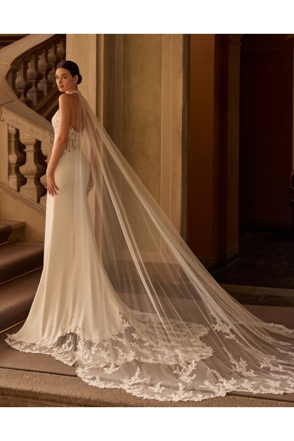 Calendula abito da sposa avorio in chiffon a sirena Alberto Palatchi