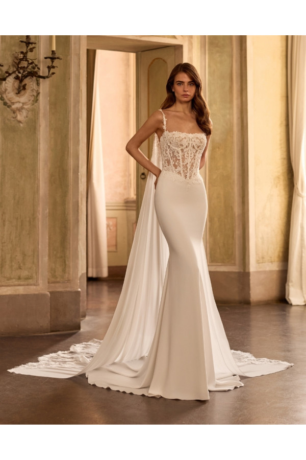 Brisa abito da sposa avorio a sirena in chiffon di Alberto Palatchi
