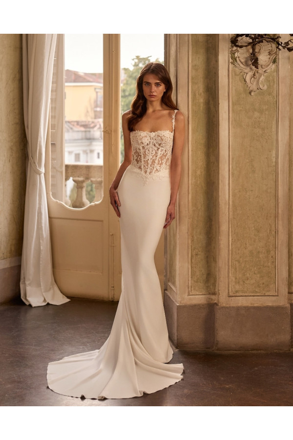 Brisa abito da sposa avorio a sirena in chiffon di Alberto Palatchi