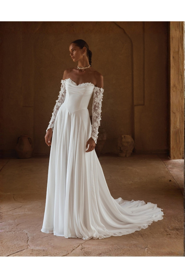 Abito sposa avorio chiffon ampio 66478 di Lillian West 2027