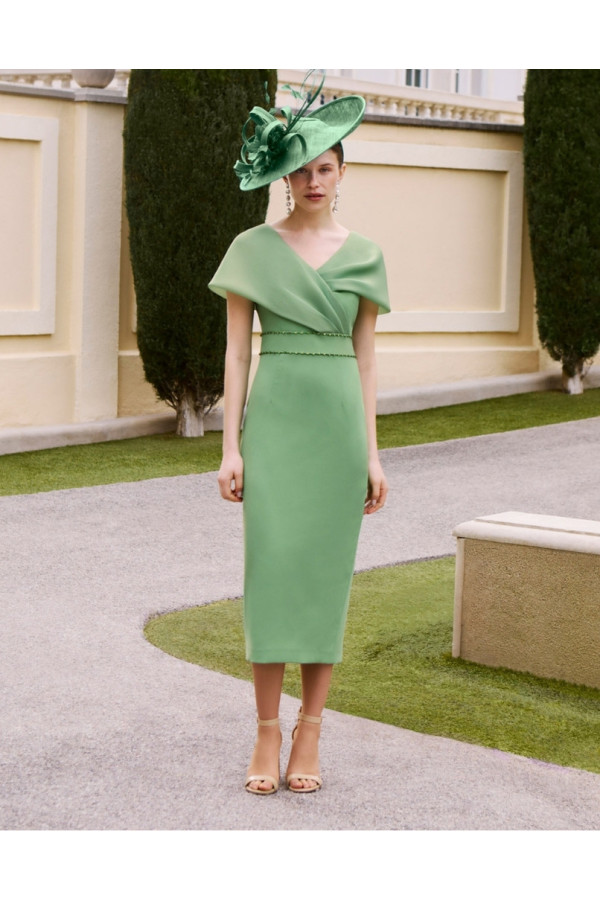 Abito da cerimonia donna 1gl8  verde in organza corto scollo omerale