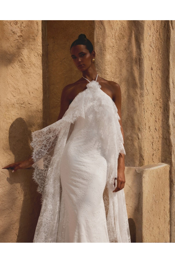 Abito da sposa avorio in pizzo modello bohemien 66496 di Lillian West