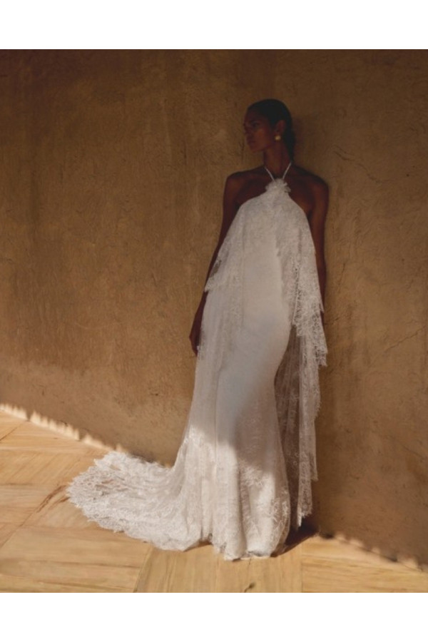 Abito da sposa avorio in pizzo modello bohemien 66496 di Lillian West