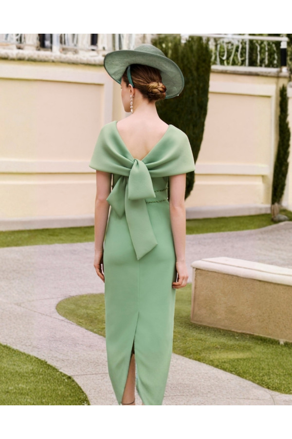 Abito da cerimonia donna 1gl8  verde in organza corto scollo omerale