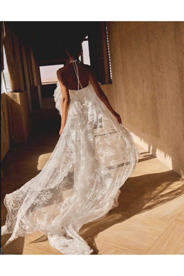 Abito da sposa avorio in pizzo modello bohemien 66496 di Lillian West
