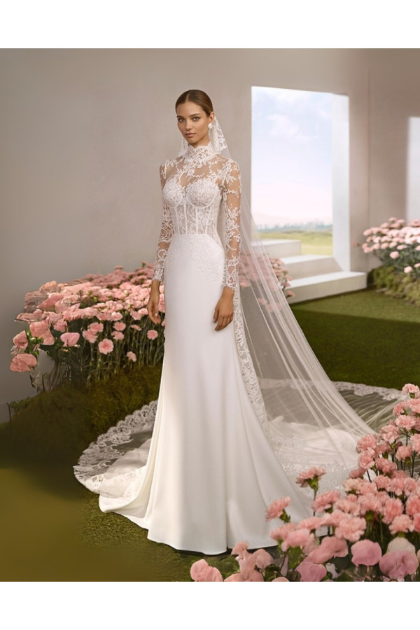 Abito da sposa avorio a sirena in pizzo di Rosa Clara