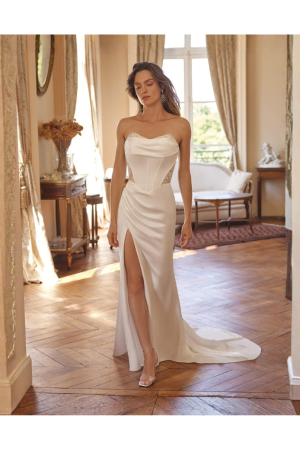 Mimi abito da sposa avorio in raso a sirena Justin Alexander