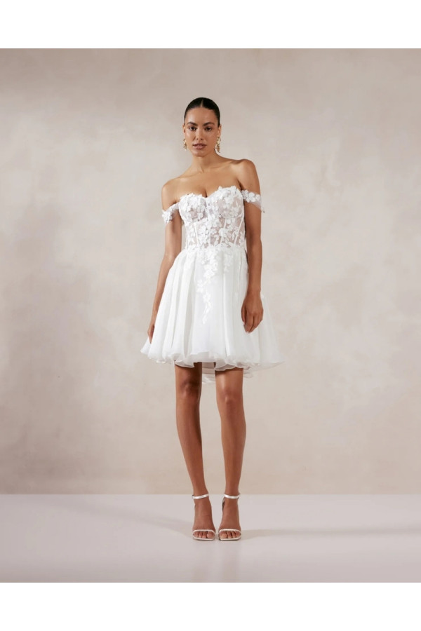 Aria abito da sposa avorio in pizzo e organza corto Adore 2027