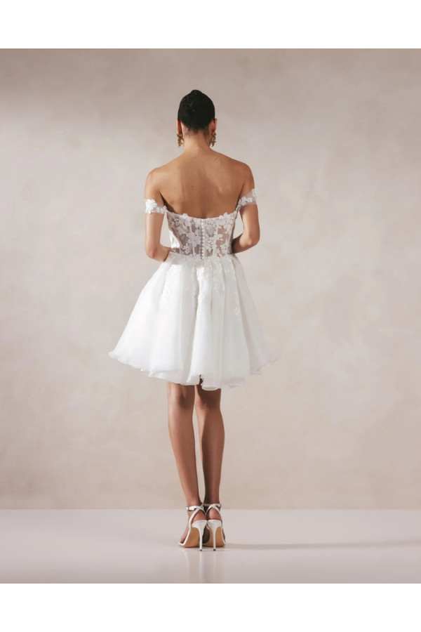 Aria abito da sposa avorio in pizzo e organza corto Adore 2027