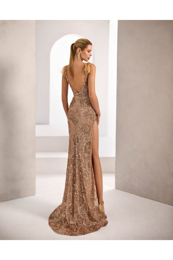 Abiti da cerimonia donna 1je2 champagne ricamato sa sirena di Marfil
