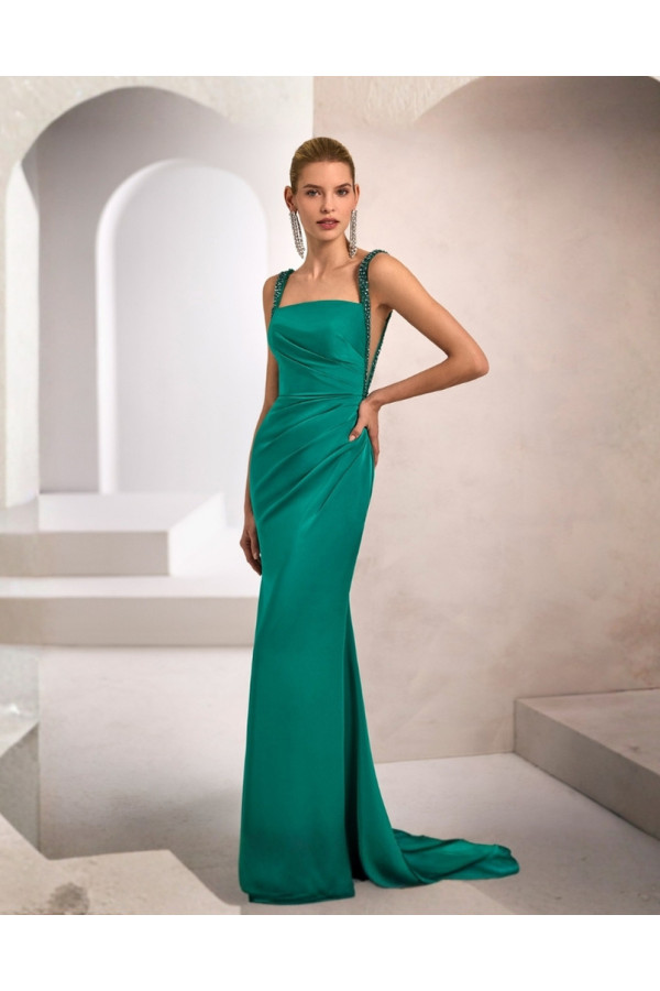 Abito da cerimonia donna 1j30 marfil verde in douchesse a sirena