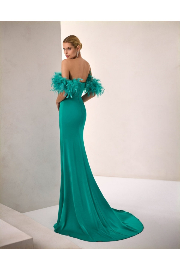 Abito da cerimonia donna 1j02 in douchesse verde a sirena di Marfil