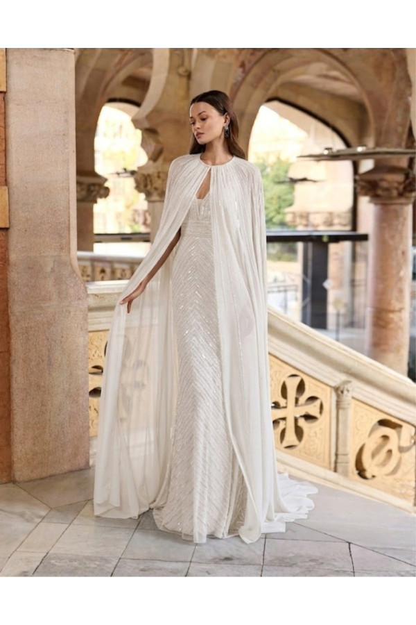 Abito da sposa avorio ricamato con cappa 2J02 Rosa Clará