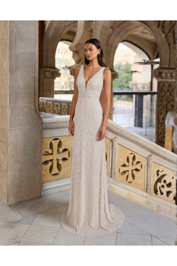 Abito da sposa avorio ricamato con cappa 2J02 Rosa Clará