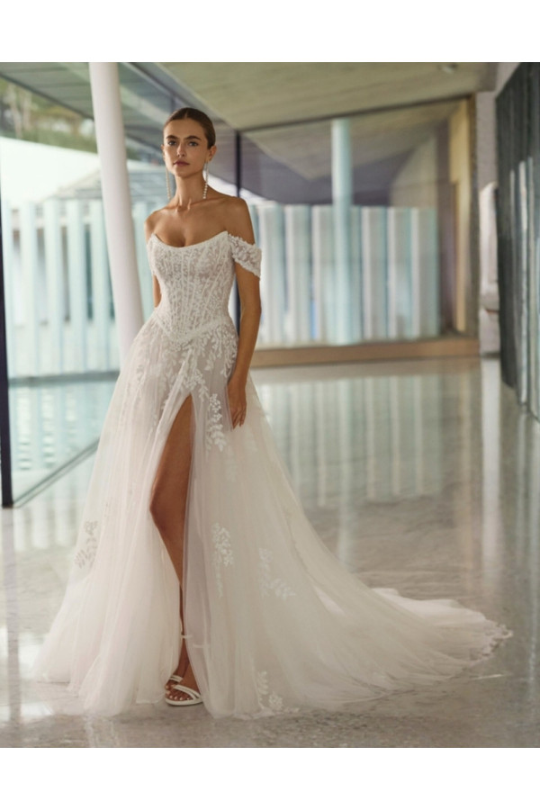 Grace Abito da sposa avorio in tulle con spacco Rosa Clará Soft