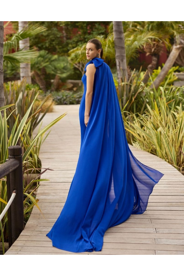 Abito da cerimonia donna blu in crep a sirena di aire barcelona