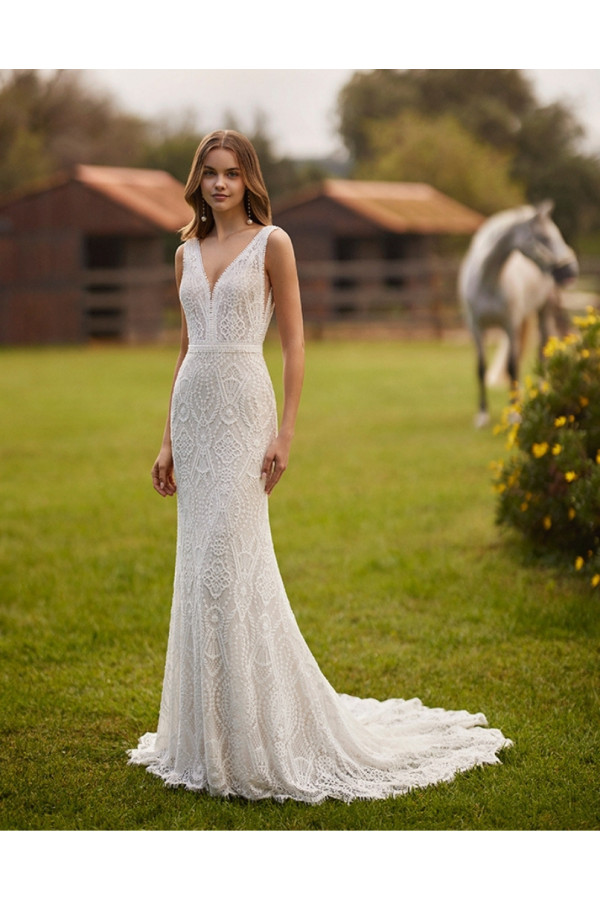 Abito da sposa avorio a sirena in pizzo di Alam Novia