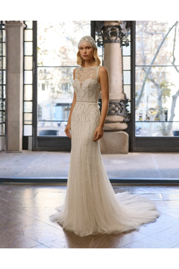 Capri abito da sposa avorio con perline scivolato Rosa Clará Gatsby