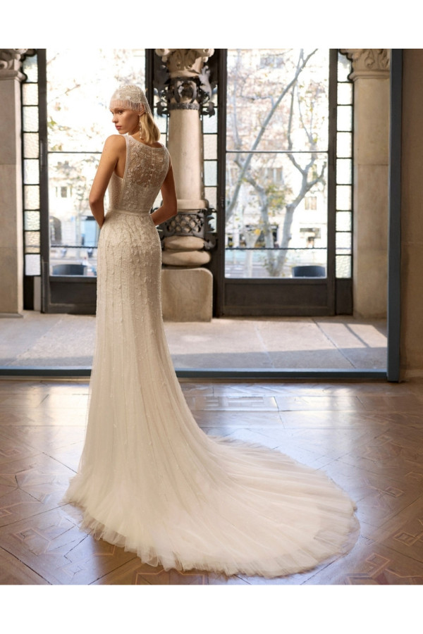 Capri abito da sposa avorio con perline scivolato Rosa Clará Gatsby