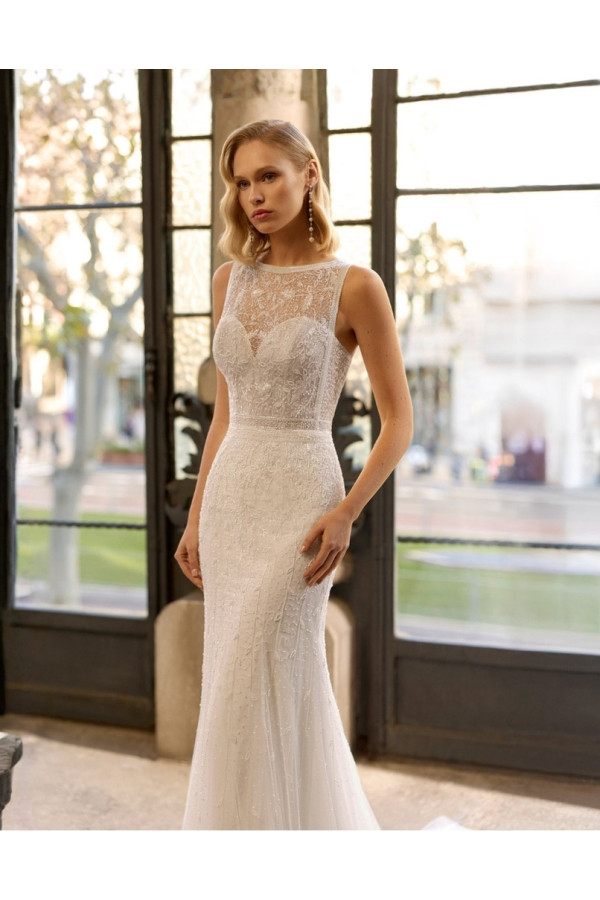 Capri abito da sposa avorio con perline scivolato Rosa Clará Gatsby